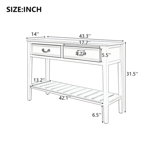 Bàn gỗ kiểu dáng hiện đại U-STYLcó 2 ngăn kéo đựng đồ và kệ dưới cùng để lối vào, hành lang, phòng ăn, bếp - Màu xanh lá cây - Ảnh 7