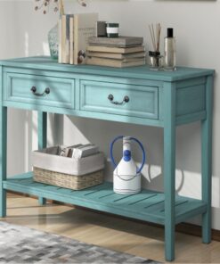 Bàn gỗ kiểu dáng hiện đại U-STYLcó 2 ngăn kéo đựng đồ và kệ dưới cùng để lối vào, hành lang, phòng ăn, bếp - Màu xanh lá cây