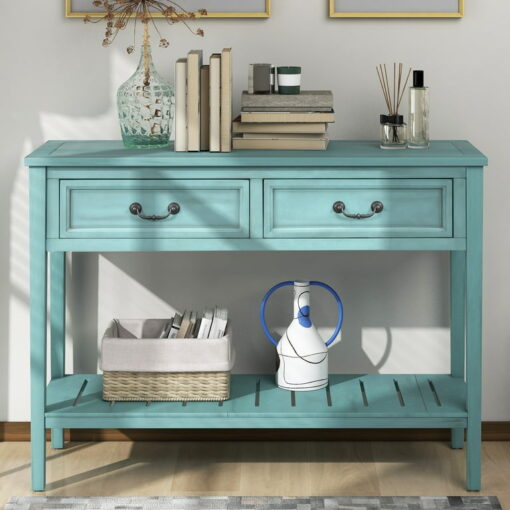 Bàn gỗ kiểu dáng hiện đại U-STYLcó 2 ngăn kéo đựng đồ và kệ dưới cùng để lối vào, hành lang, phòng ăn, bếp - Màu xanh lá cây - Ảnh 2