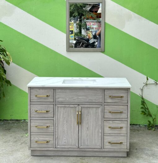 Bồn rửa mặt bằng đá cẩm thạch trắng Carrara Audrina 48" màu gỗ sồi xám - Ảnh 2