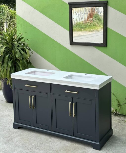 Bồn rửa mặt đơn bằng đồng thau và đen Onyx 48inch - Ảnh 7