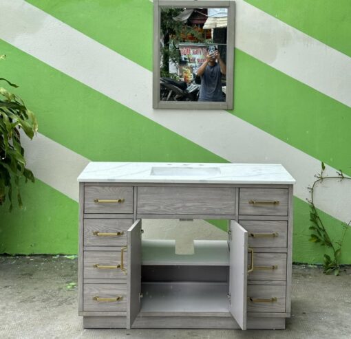 Bồn rửa mặt bằng đá cẩm thạch trắng Carrara Audrina 48" màu gỗ sồi xám - Ảnh 3