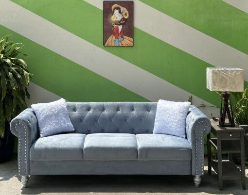 Ghế sofa cố định Furniture World 2073 màu xanh ngọc nhung