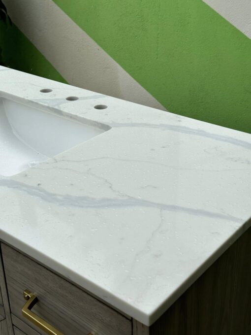 Bồn rửa mặt bằng đá cẩm thạch trắng Carrara Audrina 48" màu gỗ sồi xám - Ảnh 6