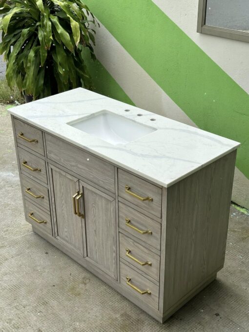 Bồn rửa mặt bằng đá cẩm thạch trắng Carrara Audrina 48" màu gỗ sồi xám - Ảnh 7