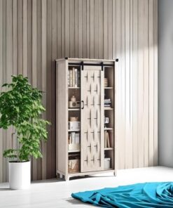 Tủ lưu trữ Farmhouse, tủ đựng thức ăn nhà bếp cao 65" có cửa trượt và 4 kệ có thể điều chỉnh