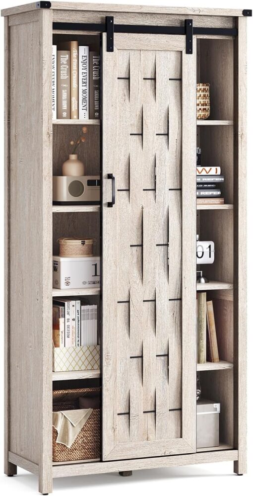 Tủ lưu trữ Farmhouse, tủ đựng thức ăn nhà bếp cao 65" có cửa trượt và 4 kệ có thể điều chỉnh - Ảnh 3