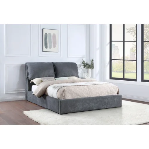 Giường bục bọc nệm Laurel có đầu giường bằng gối màu xám than