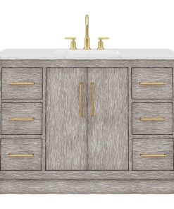 Bồn rửa mặt bằng đá cẩm thạch trắng Carrara Audrina 48" màu gỗ sồi xám