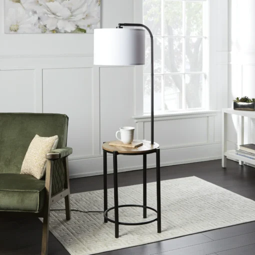 Đèn sàn để bàn bằng gỗ và kim loại màu đen Mainstays kết hợp chụp đèn có bóng đèn LED - Ảnh 6
